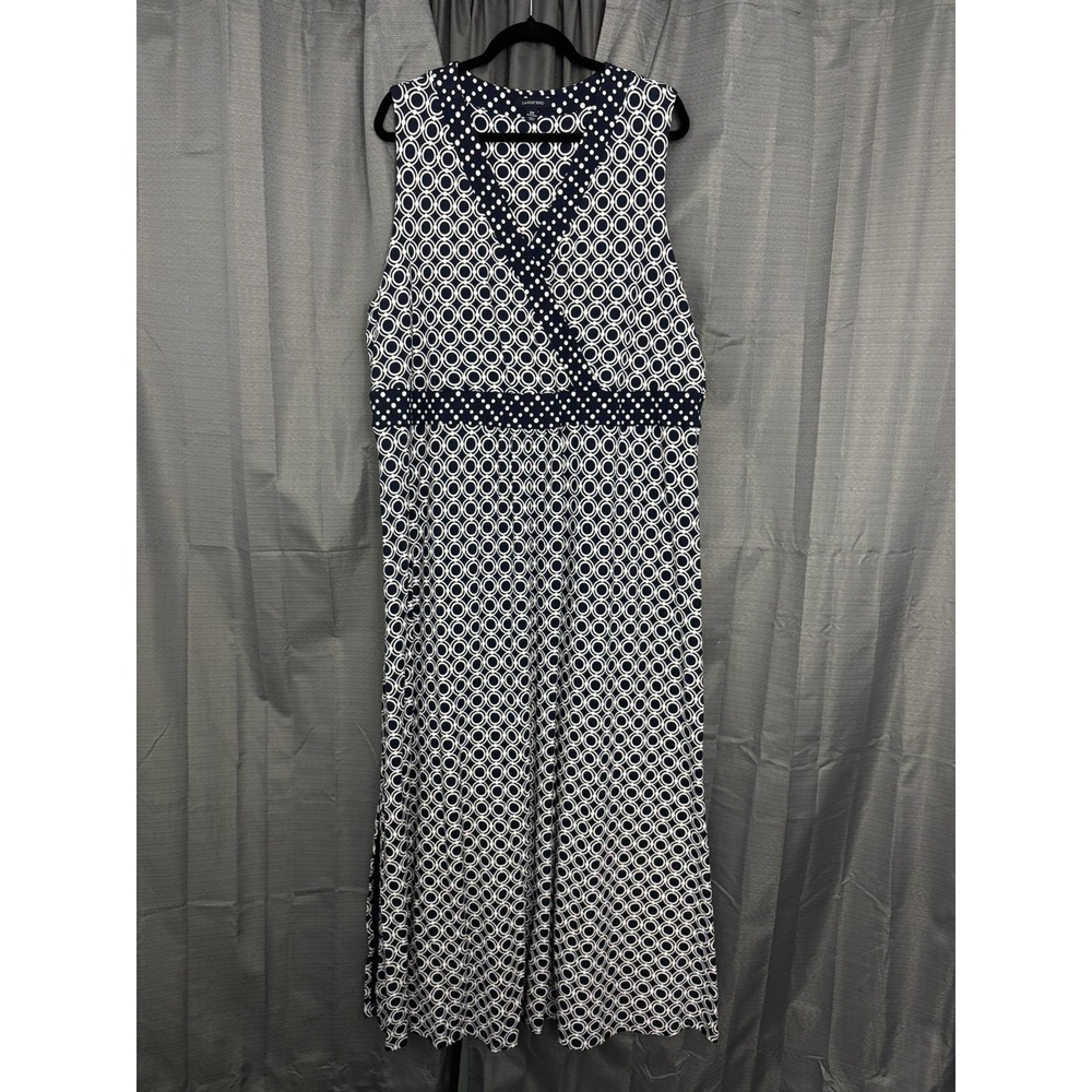 Lands' End Maxi Faux Wrap Jersey Dress Womens 3X Blue Geometric Preppy Old Money